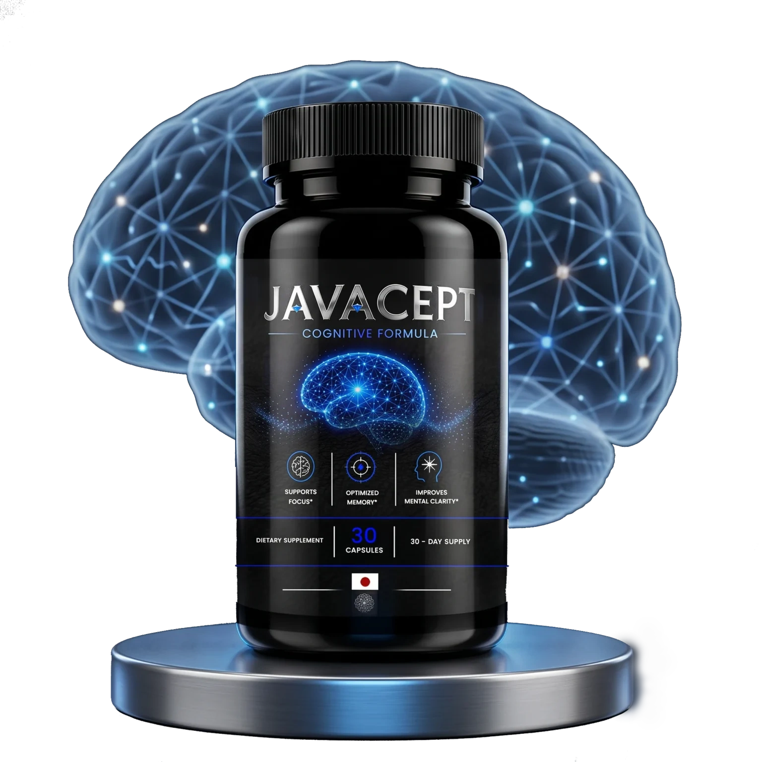 Javacept supplement bottle – natural brain health formula with 6 vasodilating ingredients